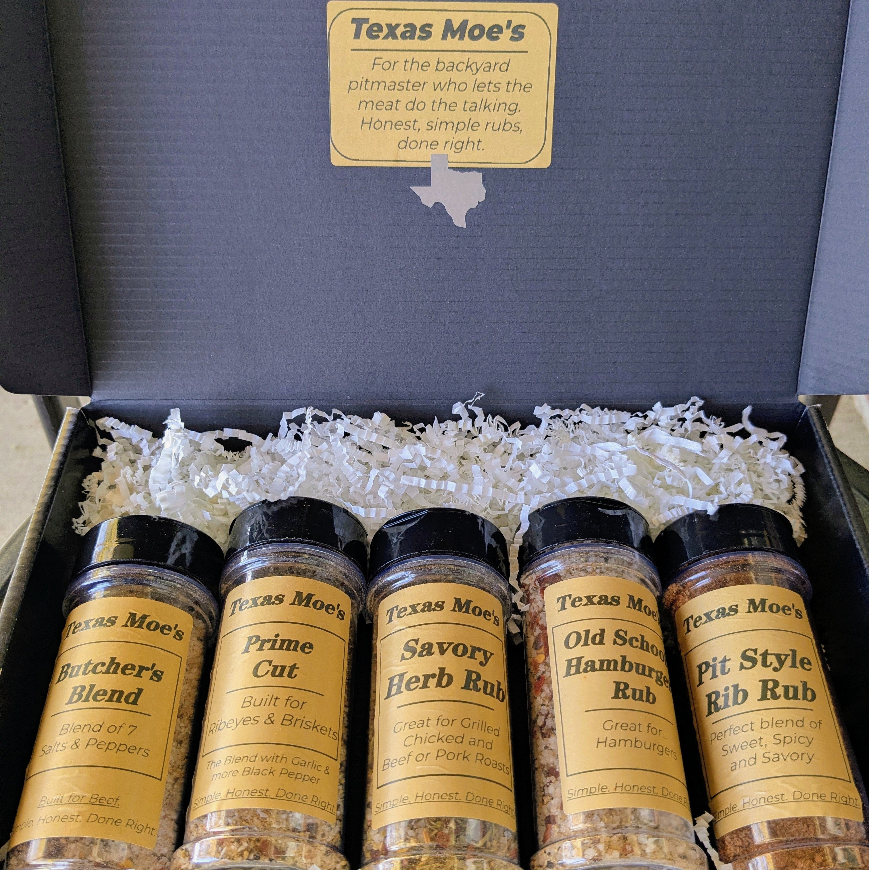 Texas Moe's 5-Rub Sampler Box
